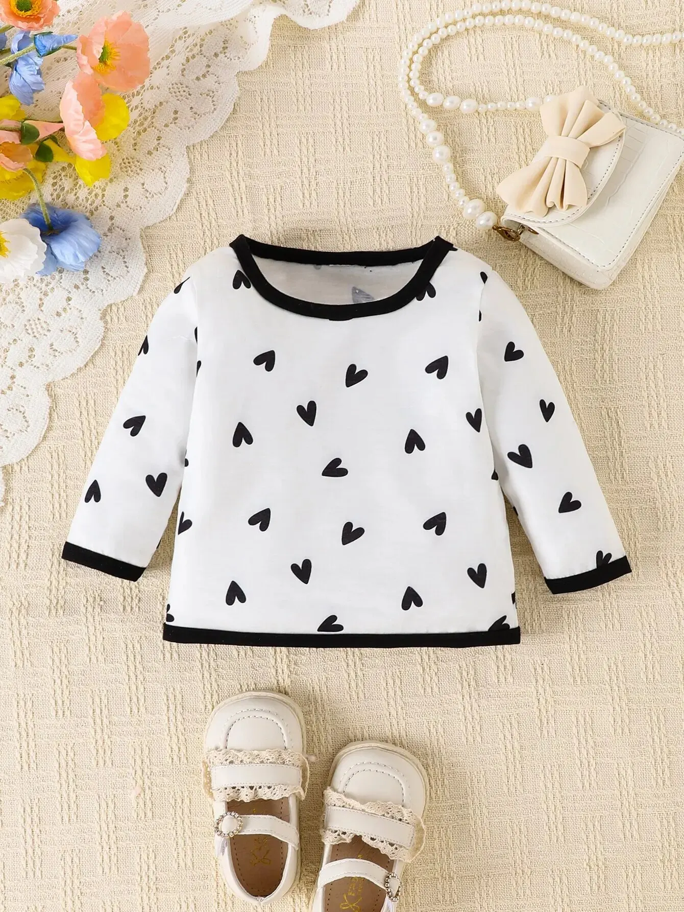 Spring and Autumn Baby Girl Boys Sweet Cute Casual Love Print Soft and Comfortable Long Sleeve Base Shirt baby t shirts