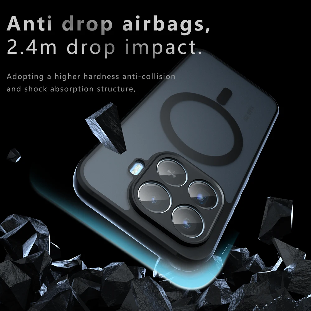 Magnetic Wireless Charging Shockproof Matte Phone Case with Hard Back Cover