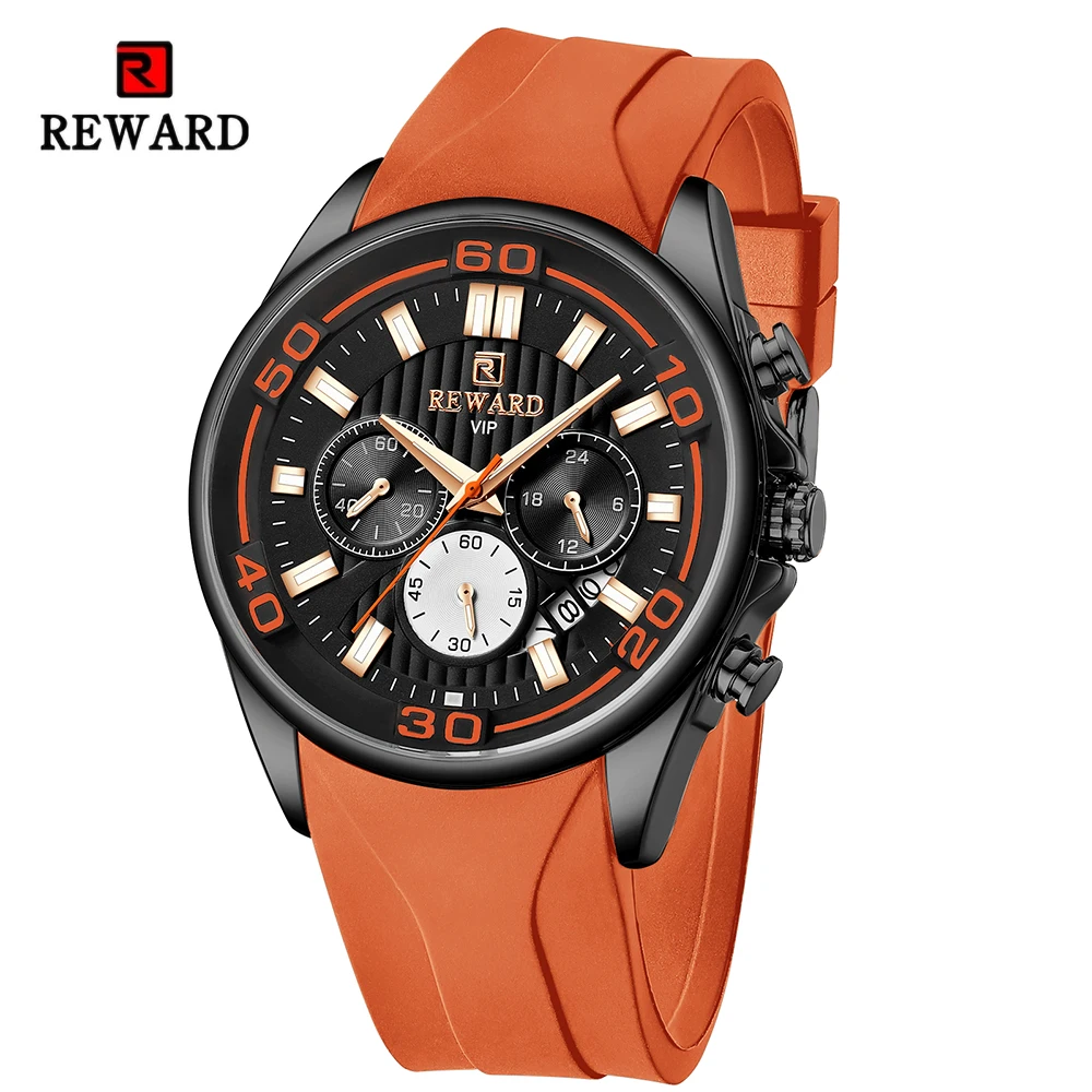 

New Design REWARD VIP Fashion Watches for Men Silicone Quartz Wristwatches Waterproof Chronograph Luminous Sport Wrist Watch
