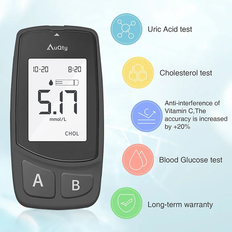 Description Picture 3 of itemUpgraded 3 in 1 Multifunction Cholesterol Uric acid Blood Sugar Meter And Test Strip Glucose Glucometer Diabetes Gout Monitor