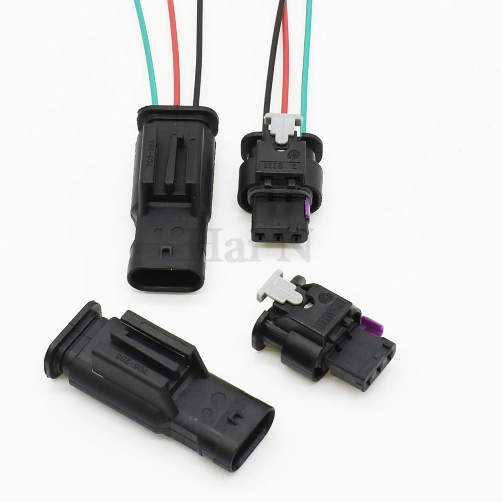 Female Male 3 Pin Tyco AMP Automobile Waterproof Connector 1718653-1 ...