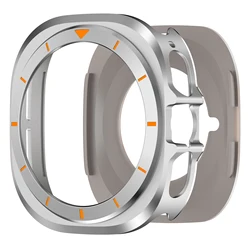 Premium Full Coverage Metal Protective Case for Smartwatch - 47mm Shell Accessory (Silver Orange)