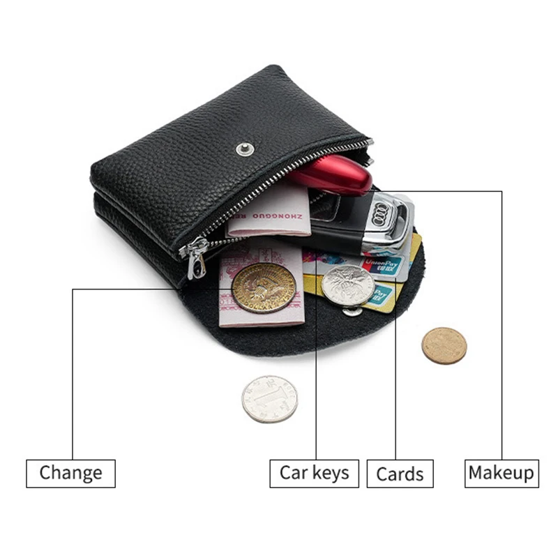 Genuine Leather Short Coin Wallets Card Holder Bag Case Portable Retro Cowhide Small Money Purse For Men Women Earphone Pouch 5