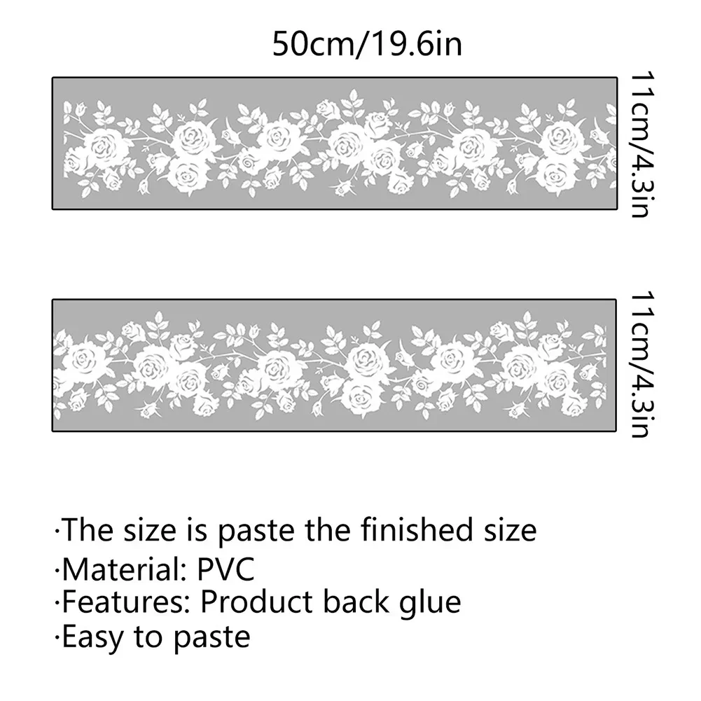 Lace Border Window Sticker Transparent White Flower Rattan Wall Sticker Waist Line Stickers For Glass Door Home Bathroom Decor