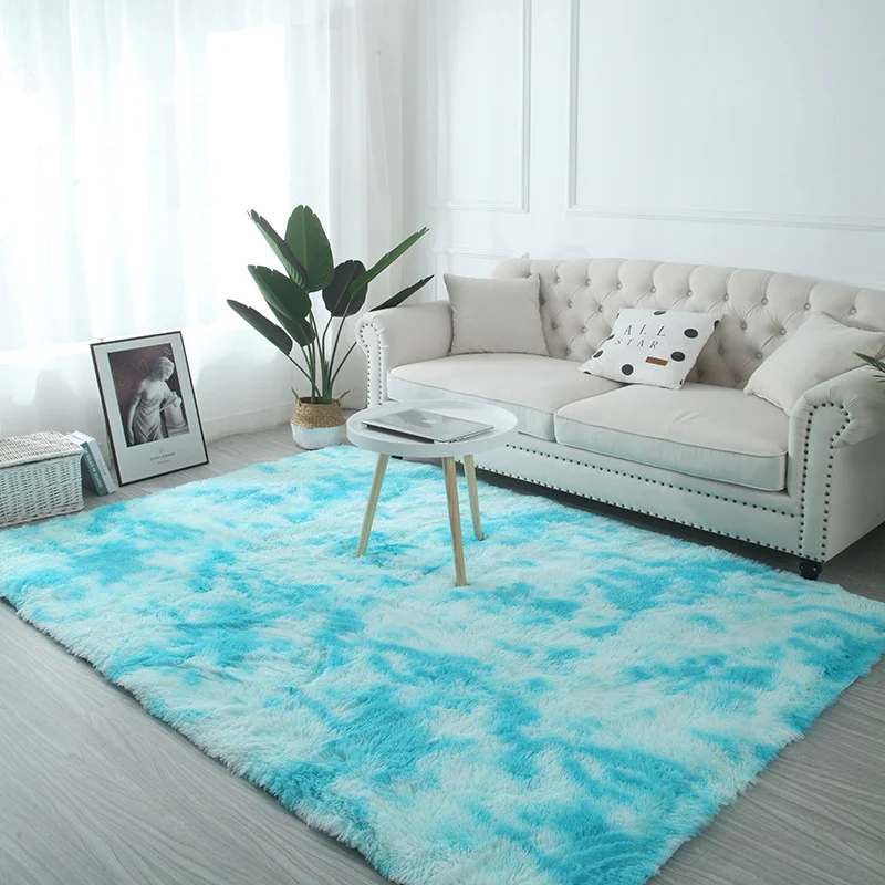 Silk Plush Carpet Tie Dye Gradient Living Room Coffee Table Mat Bedroom Bedside Solid Color