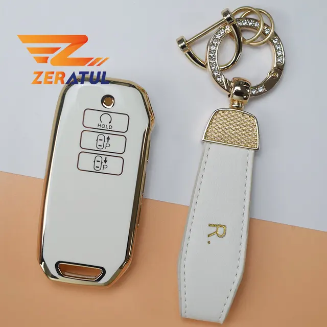 Protect and Style Your Car Keys with the 7 Button TPU Gold Edge Key Shell Keychain Key Ring