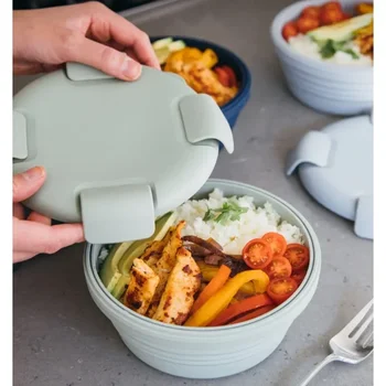 Boîte à lunch pliante en silicone avec couvercle, bol portable, salade pliable, pique-nique, 1100ml 1