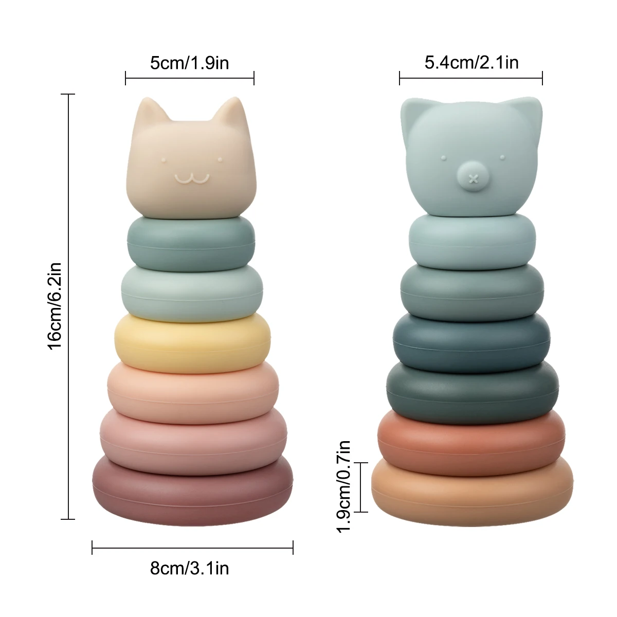 7pcs/set Baby Toy Building Blocks Silicone Stacking Blocks Round Shape Silicone Construction Toy Rubber Teethers Montessori stacking puzzle toys stacking toys