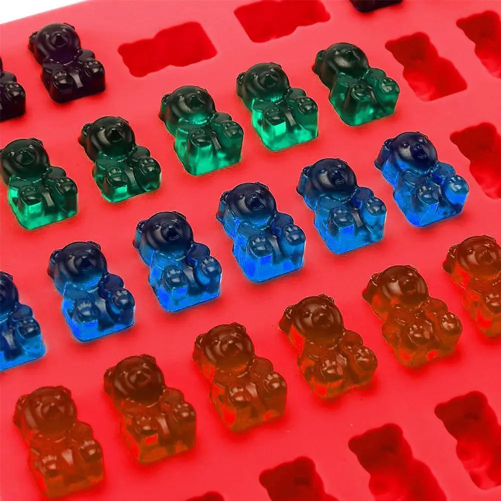 Candy Mold BPA Free Nonstick Food Grade 53 Cavities Silicone Gummy Mold Microwave Safe Teddy Bear Candy With Dropper
