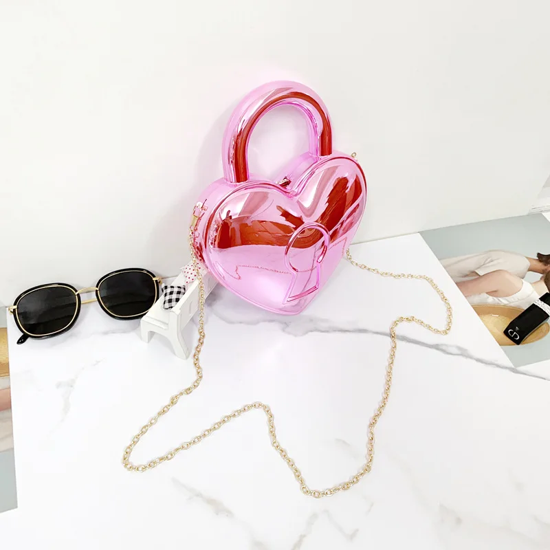 Bunte helle Acryl-Plastiktüte Lady Love Lock Form Hochzeit Party Handtasche Rosa Gold Clutches Geldbörse Frauen Top Griff Taschen – Detail 4
