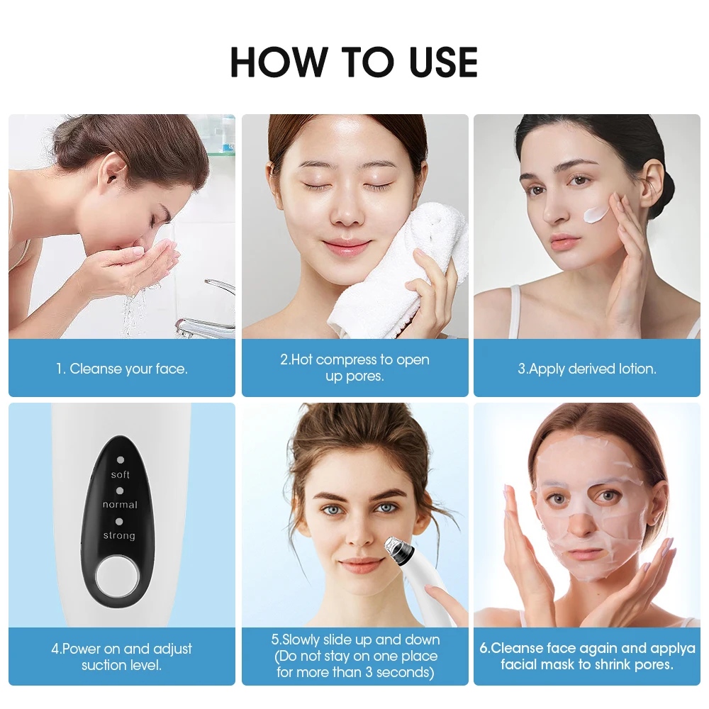 Blackhead Remover Facial Pore Cleanser Acne Remover Visual Facial Cleaner Nose Blackhead Deep Pore Acne Pimple Removal Vacuum Suction Diamond Beauty Tool USB Face Household