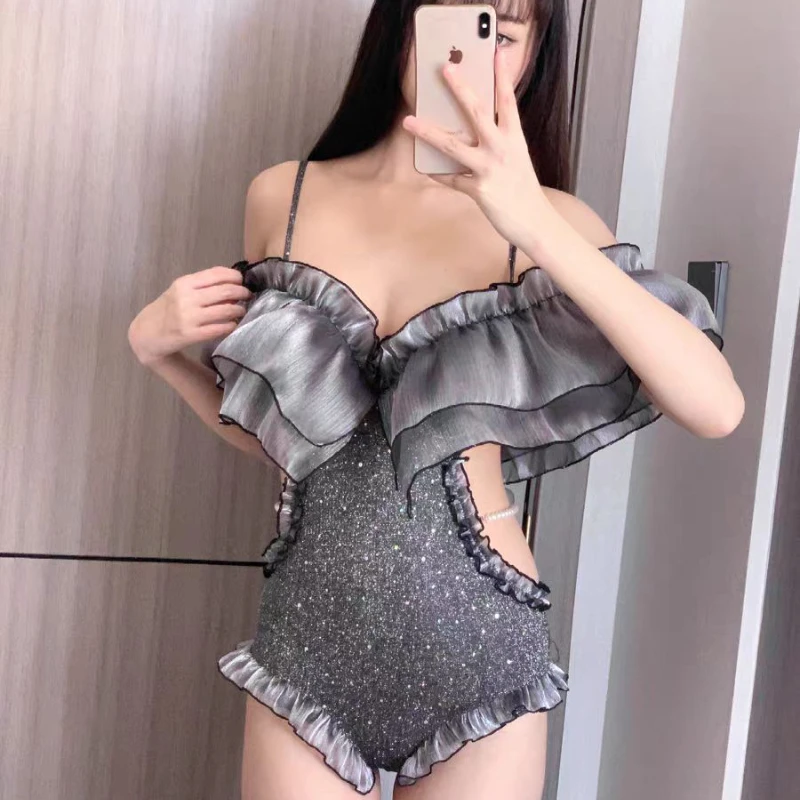 Sexy Ruffle Edge Sling Monokini Costume Da Bagno Donna Body Sexy Bareback Imbottito Un Pezzo Bikini Donna Pagliaccetto Costumi Da Bagno