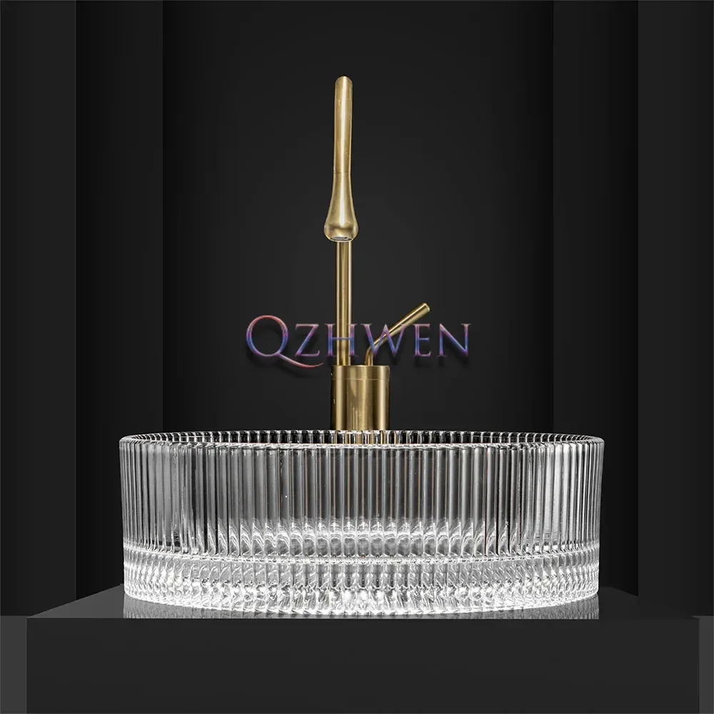40cm Round Transparent Glass Sink Luxury Bathroom Washbasin Die-casting Art Table Basin Hotel Countertop Sinks Faucet Sets