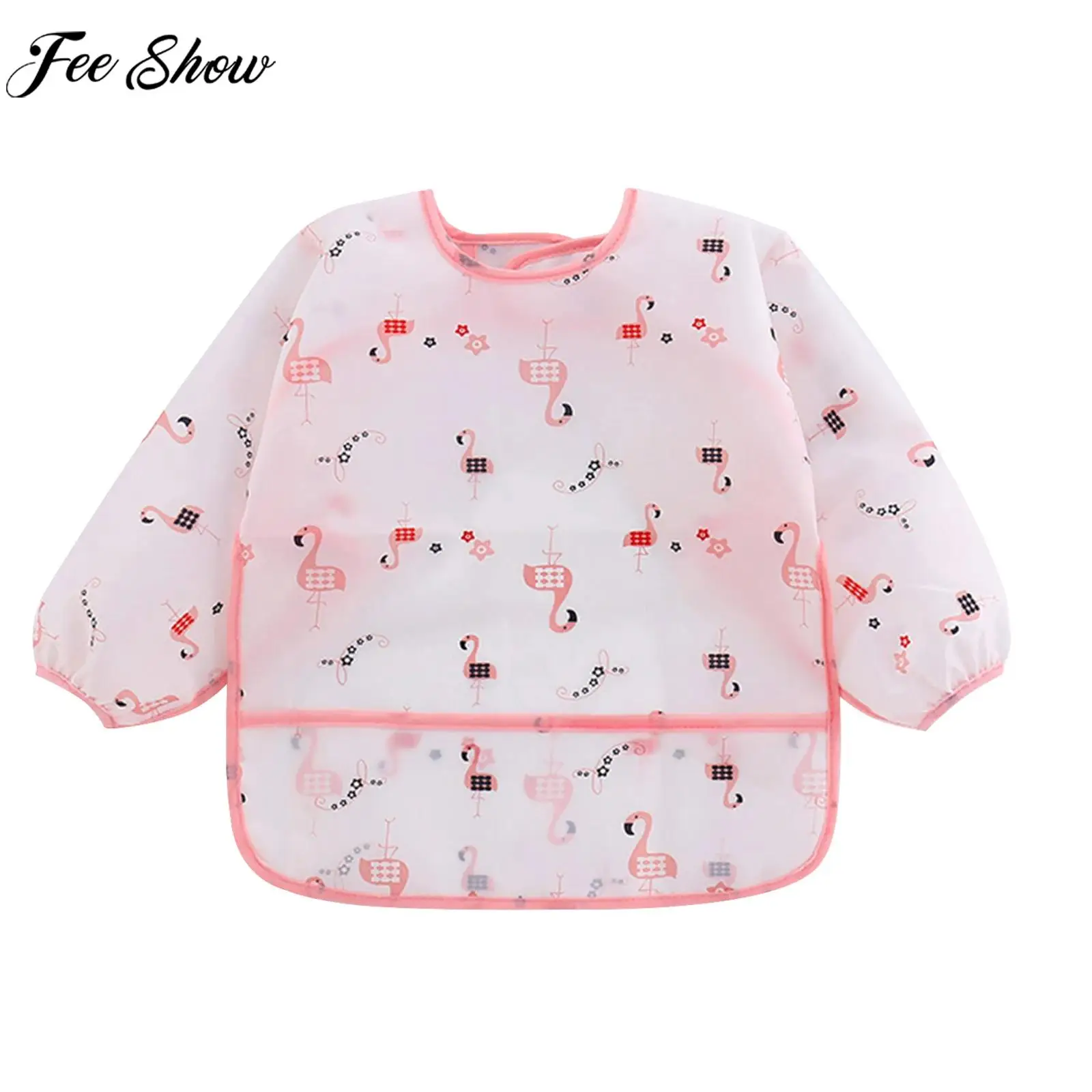 

Baby Long Sleeve Cartoon Print Waterproof Reusable Bib with Pocket Eating Drawing Feeding Outdoor Playing Cover Kids Accessories
