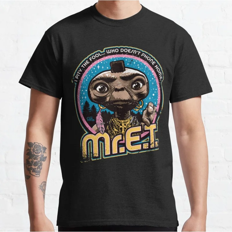 Herr E.T. The Extra Terrestrial 80s Horrorfilm Alien Sci Fi Kurzarm-T-Shirt mit Rundhalsausschnitt für Männer, große Größe, Erwachsene-Tops S-6XL
