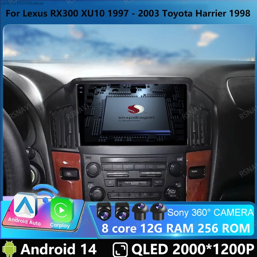 Radio de coche Andoird 14 para Lexus RX300 XU10 1997 - 2003 Toyota Harrier 1998 navegación 2DIN estéreo Multimedia 4G LTE GPS 5G WIFI 1
