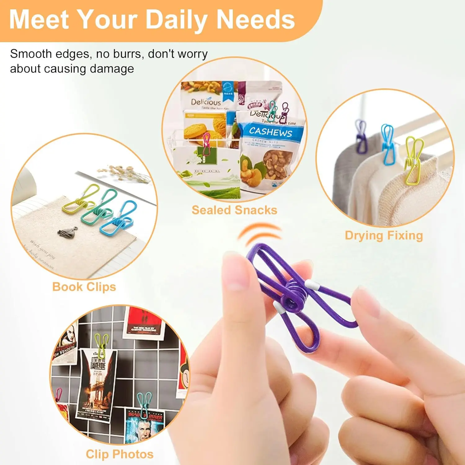 Steel Wire Clip Bag Clip Utility Food Packages Sealing Colorful PVC-Coated laundry Clothesline Clamping clothes 10 Pcs