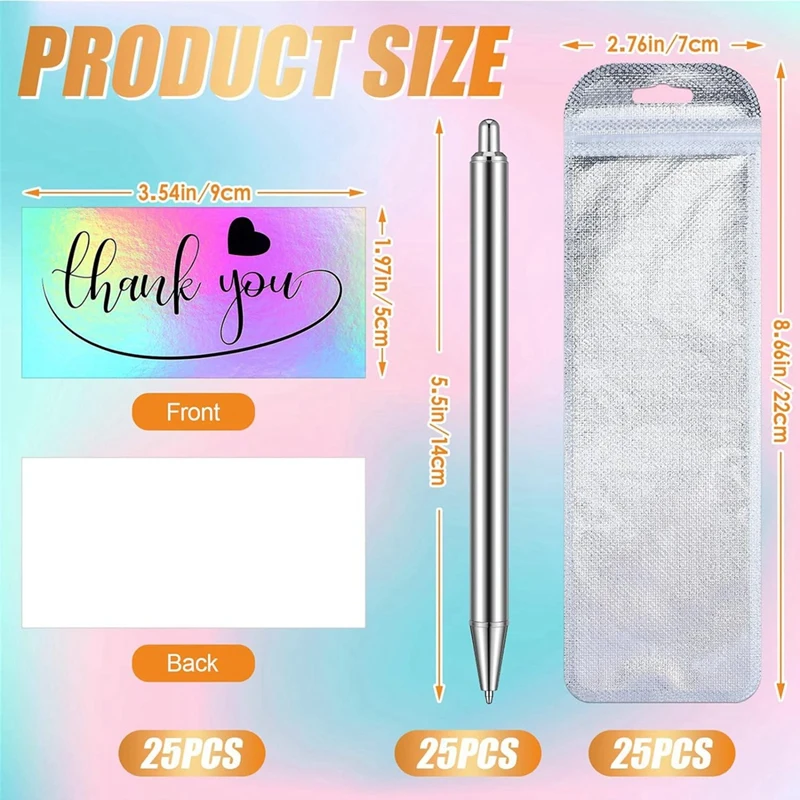 스테인리스강 펜 빈 재밀봉 가방 및 홀로그램 감사 카드 세트, DIY 글리터 펜 포장용