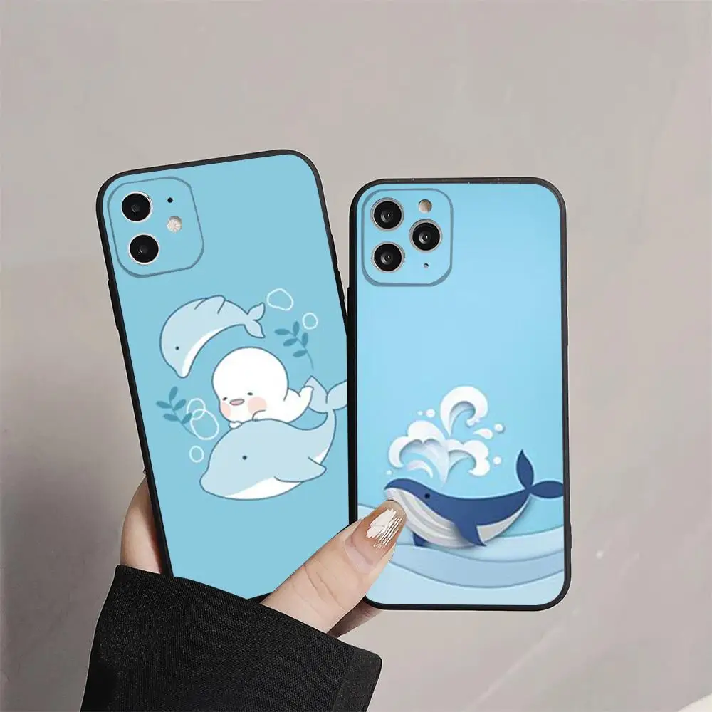 Cute Simple Graffiti Blue Whale Phone Case Highend Black Tpu Phone Case Per Iphone 15 14 13 12 11 Pro Max Cover Posteriore