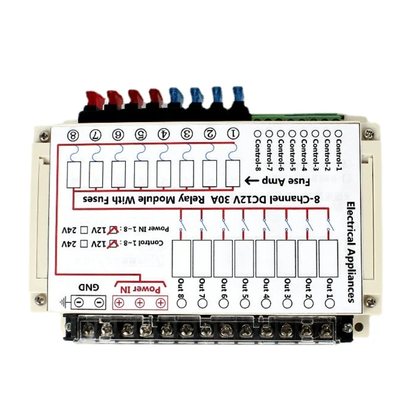 8-Channel DC 12V 24V 30A Relay Module Fuses Patent Caravan Camper Automotorhome RV Part