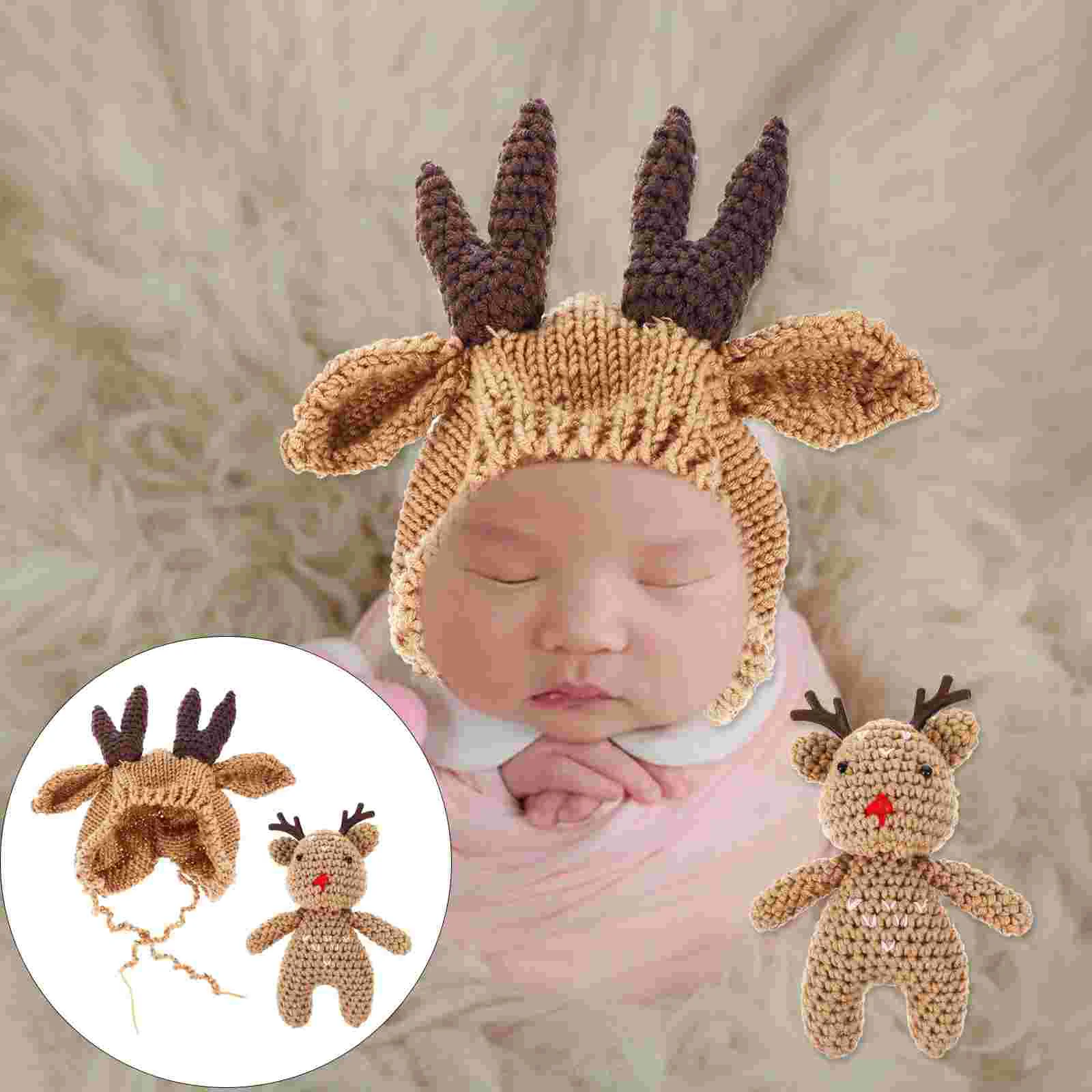 

Photo Props Toddler Dress Infant Cap Cartoon Antler Yarn Hat Knit Child Wool