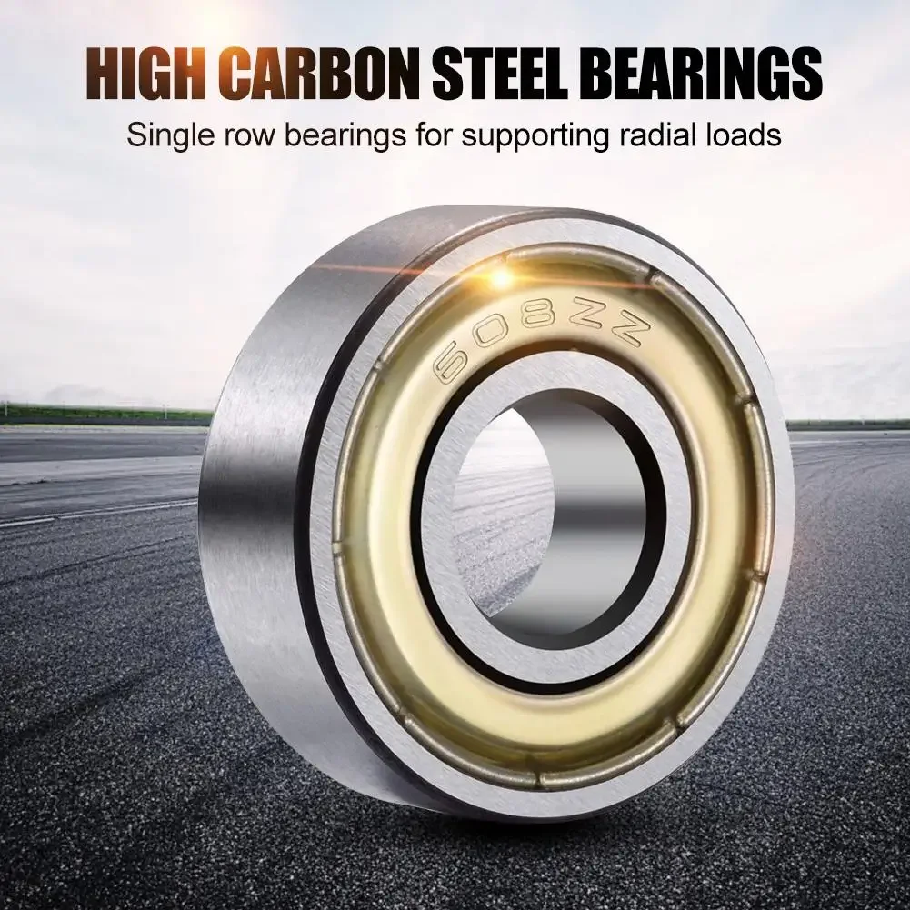 20pcs 608ZZ Ball Bearings Carbon Steel Single Row Deep Groove Miniature Bearings for Skateboard Roller Skates Scooter