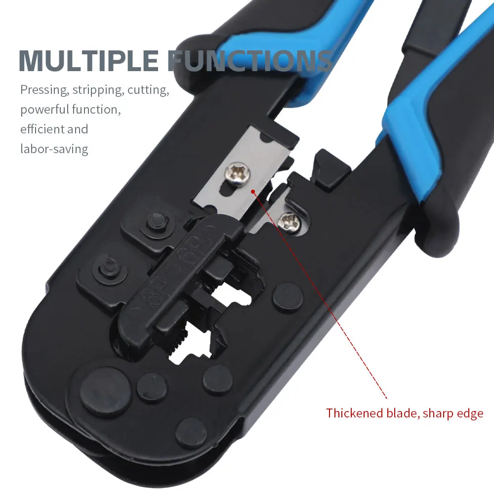 RJ45 Crimping Tool Kit Ethernet Crimp Set, RJ-11, 6P/RJ-12, 8P/RJ-45 Crimp, Cut and Strip with 20PCS CAT5 CAT5e Connectors