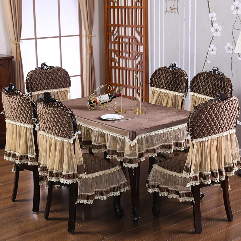 

2023 European Tablecloth Table Skirt for Dining Room Chair Cover, Wedding Chair Covers with Seat, Kitchen Covers in Lace
