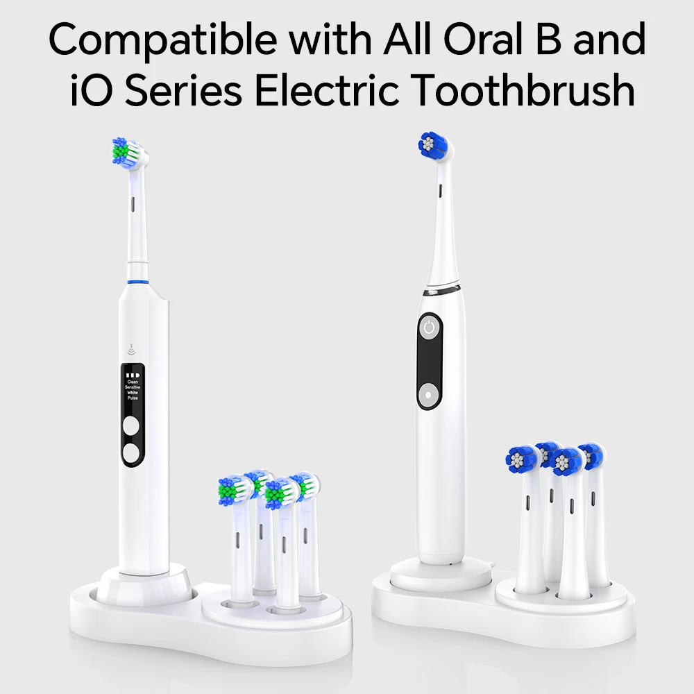 Toothbrush Holder Stand with 4 Pack Brush Head Dustproof Covers Set, Compatible with Oral B and iO Series Electric Toothbrushes