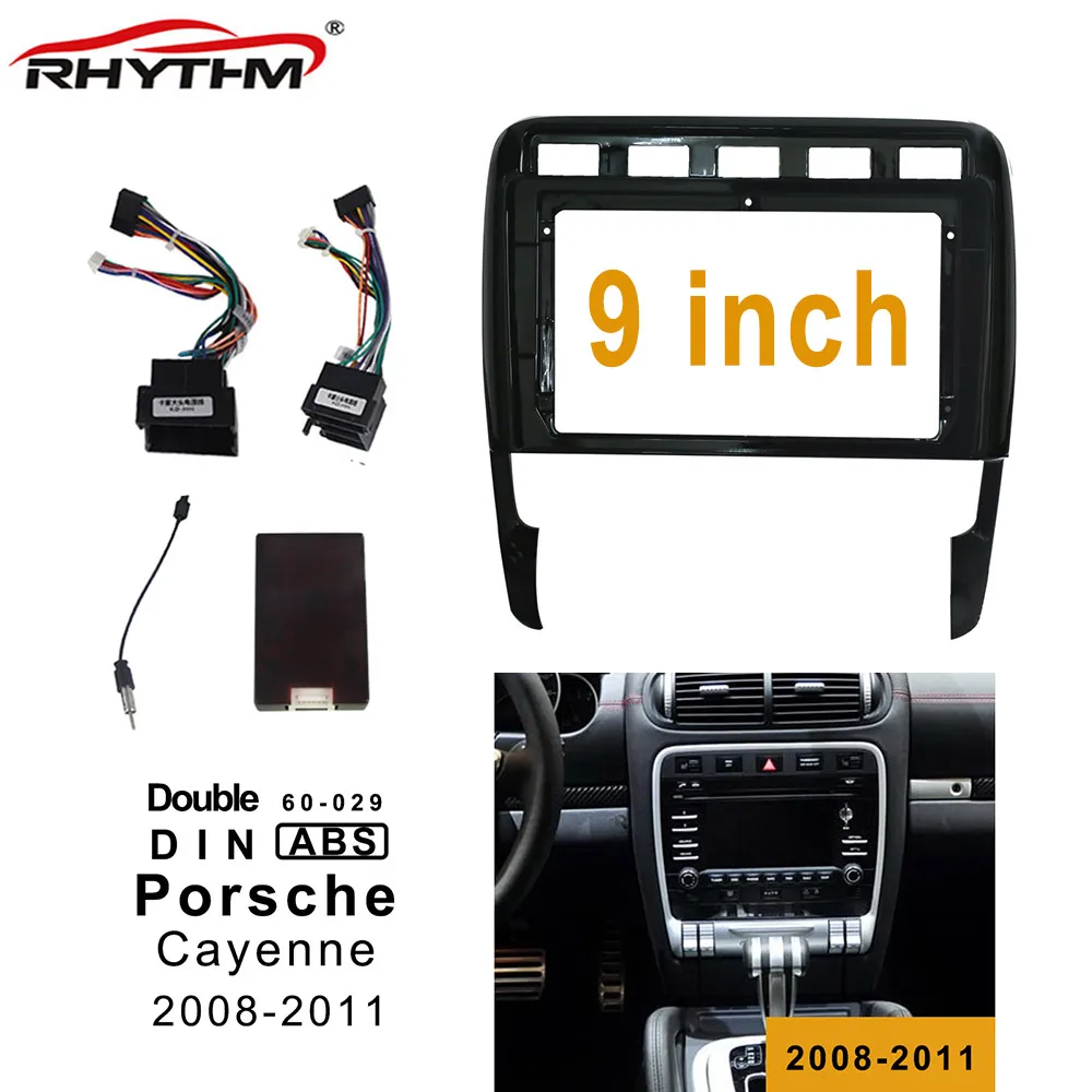 

9-дюймовая Автомобильная панель для Porsche Cayenne 2008-2013, двойная Din Dvd-рама, аксессуары, Размер головки, кабель питания + антенна + CAN-шина