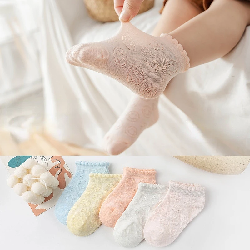 Cotton Socks 5 Pairs Spring Summer Children Cloth For Baby Boys Girls By Comfortable Soft Cotton Short Tube Mesh Lace Rib Socks kids socks baby socks girls socks