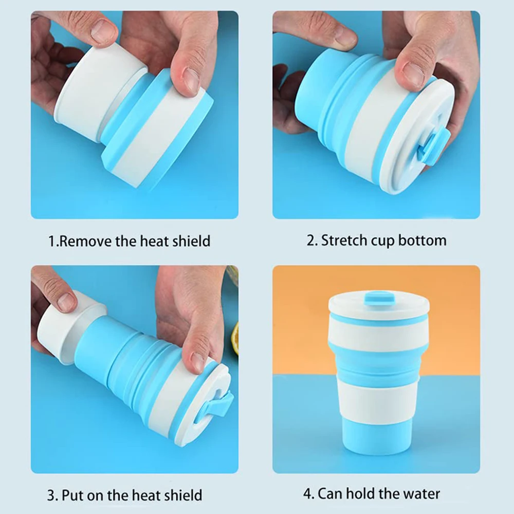 Compact Silicone Collapsible Cups with Lid - 12 Oz Reusable Portable Travel Mugs