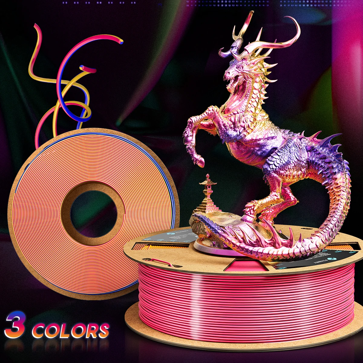 

1KG/2.2lbs 3D Printer Filament Silk 1.75mm Silk Tri-Color PLA Filament Smooth Printing Filaments for 3D Printing 3D Pen
