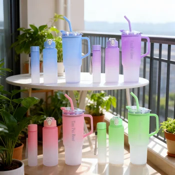 40oz Gradient Plastic Car Cup – 3-Piece Set with Straw 1