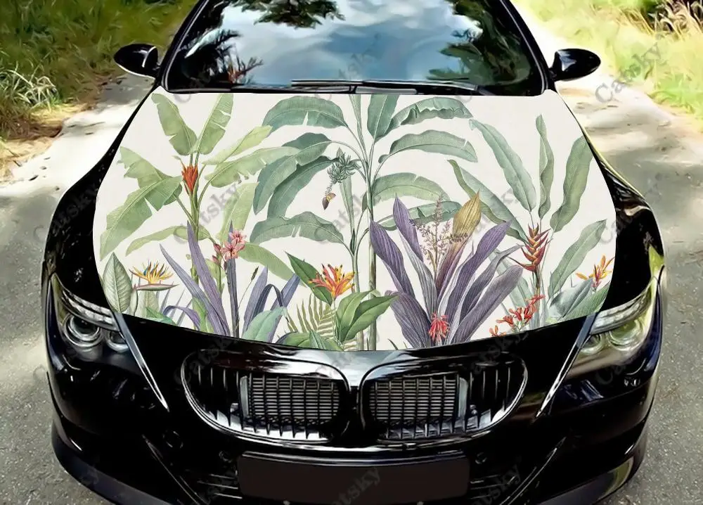 

Tropical Botanical Banana Leaf Car Hood Vinyl Stickers Wrap Vinyl Film Engine Cover Decals Sticker on Car Auto Accessories