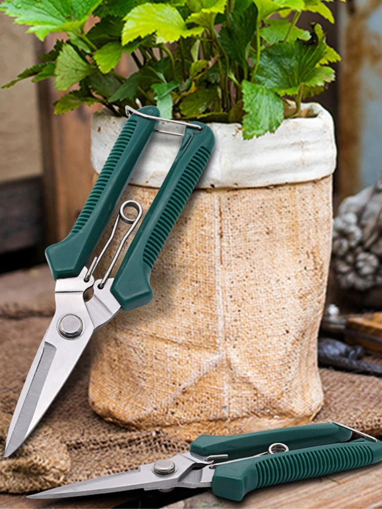 190mm Green/Red Straight Head Pruning Shears Stainless Steel Non Slip Handle Garden Scissors for Bonsai Household Use