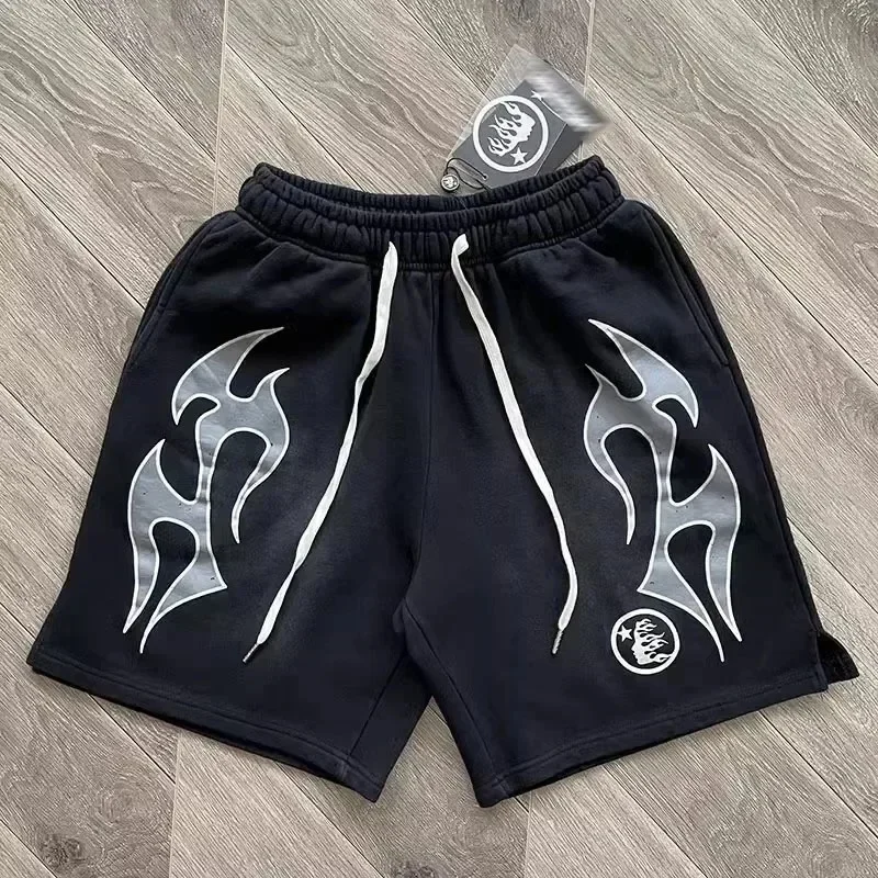 

24ss Oversized Hell Star Shorts 1:1 Top Quality Logo Printing Washed Black Sweatpants