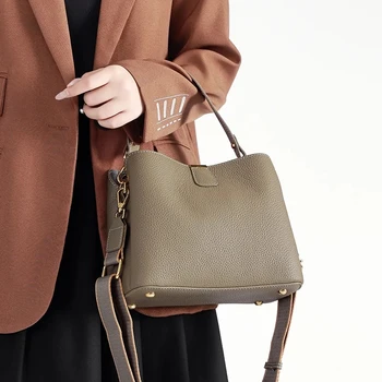 Borsa a secchiello a tracolla in vera pelle Borsa da donna con cestino Borsa morbida Borsa monospalla da pendolare alla moda da donna in vera pelle