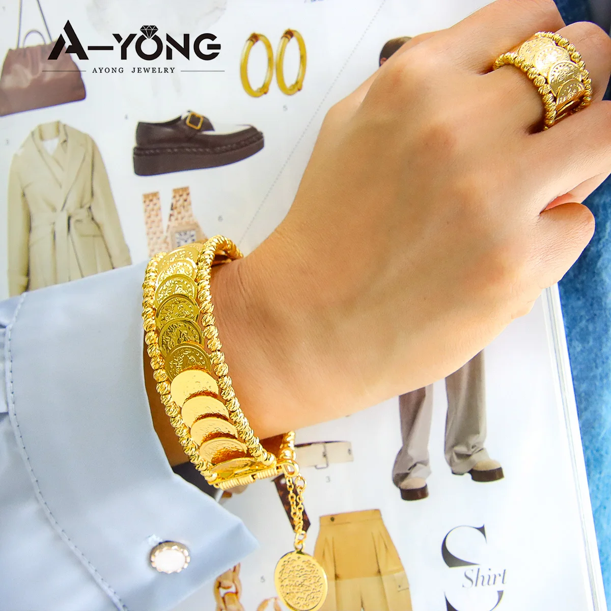 طقم مجوهرات عملات عربية فاخرة 24k مطلية بالذهب الن...