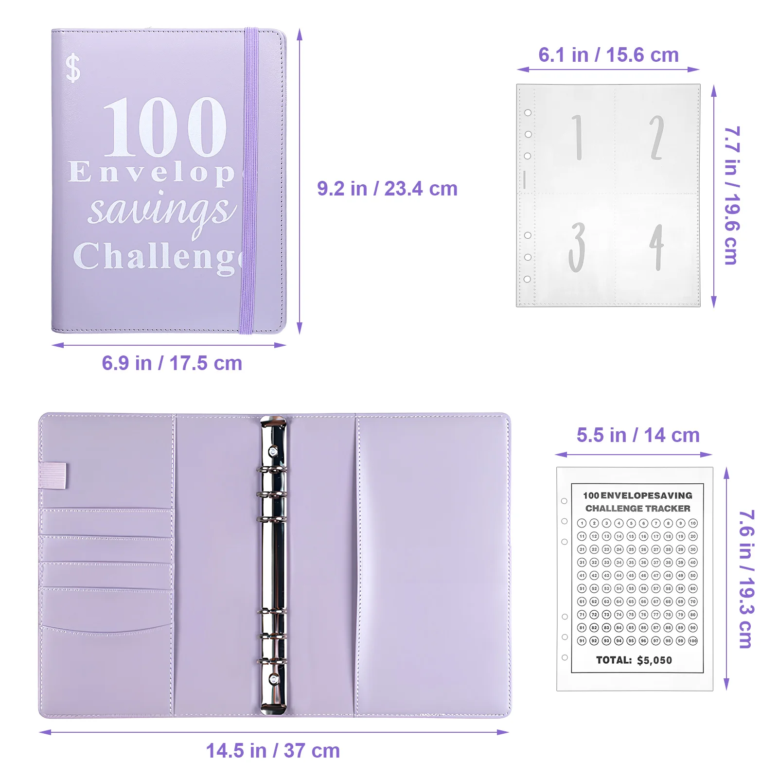 비용 절감 및 저축 챌린지 바인더, 노트북 스티커, 경비 현금 예산용 PVC PU 정리함