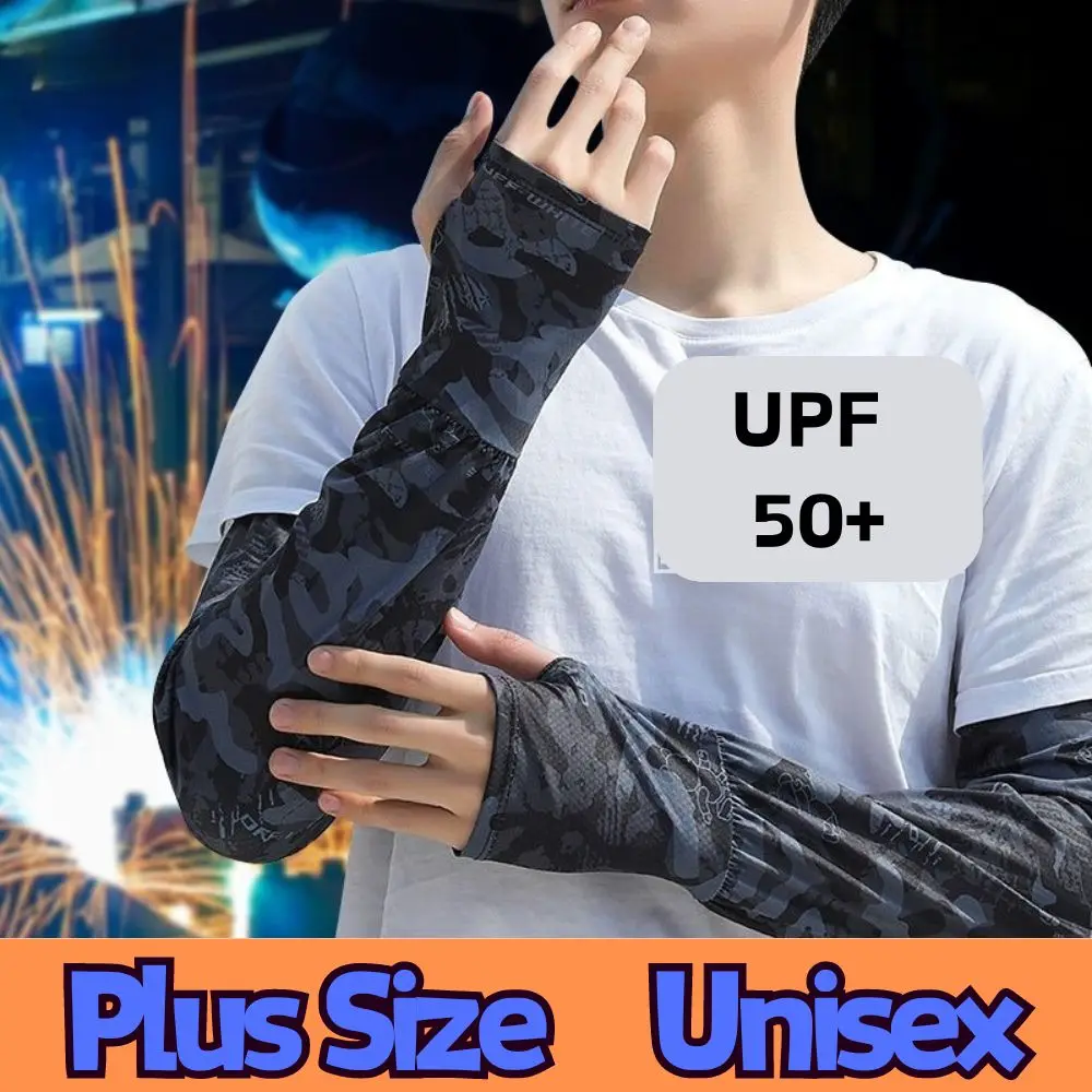 UV Solar Arm Sleeves Unisex Cycling Fingerless Gloves Cool Muff Summer Ice Silk Elastic Sunscreen Sleeves Plus Size Arm Cover
