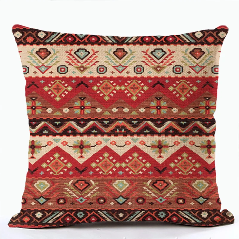 Bohemian Patterns Linen Cushions Case Multicolors Abstract Ethnic Geometry Print Decorative Pillows Case Living Room Sofa Pillow 