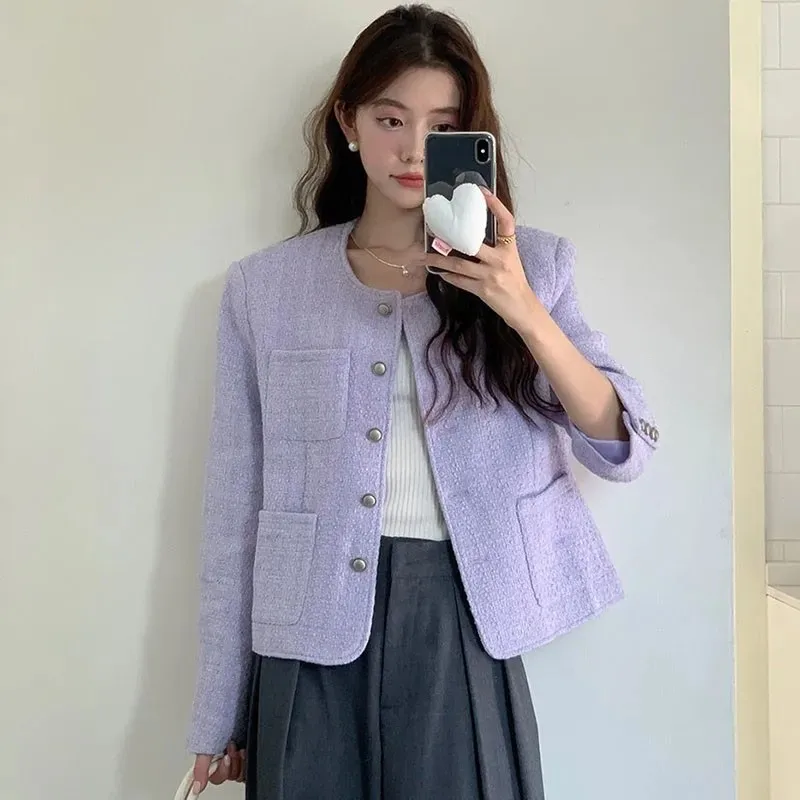 

New Fashion Wool Blend Women Tweed Short Jacket Spring Elegant Woolen slim Coat Korean Trend Vintage Chaquetas Sweet Streetwear