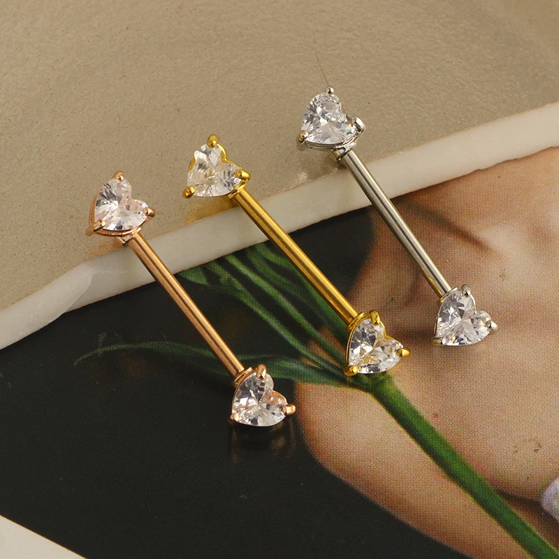 Nipple Barbell 316L Surgical SS PVD Plated Multi-color Red Blue Rainbow Pink Purple CZ Heart shaped Nipple Piercing Shiny Sparki