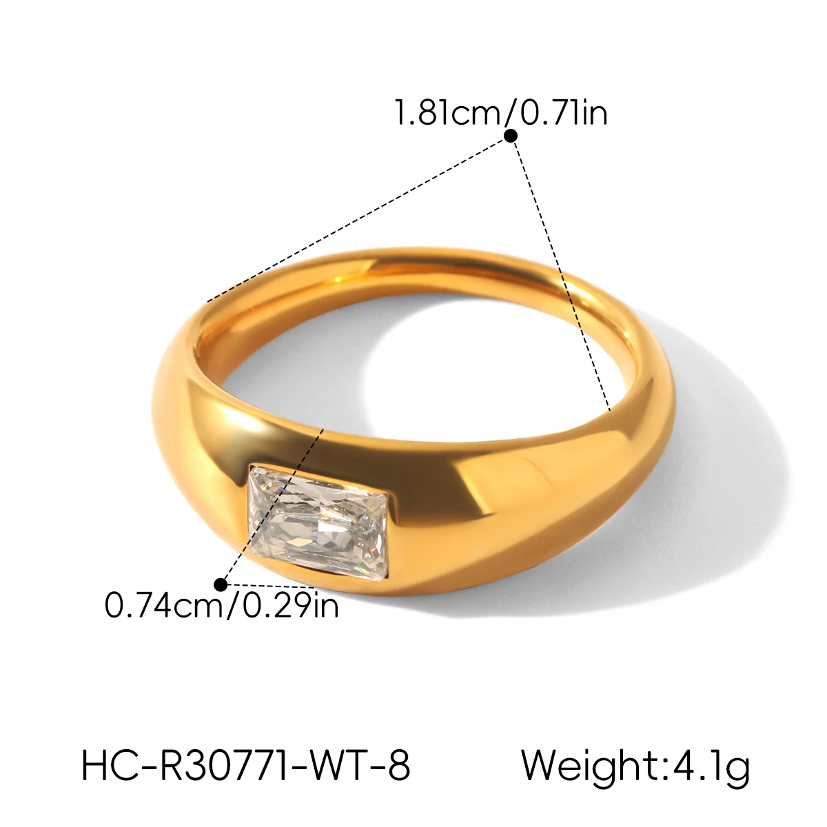 Vergoldeter Edelstahl-CZ-Ring mit quadratischem Stein, minimalistischer, eleganter Schmuck für Frauen, Alltagskleidung, Geschenk, Party – Detail 7