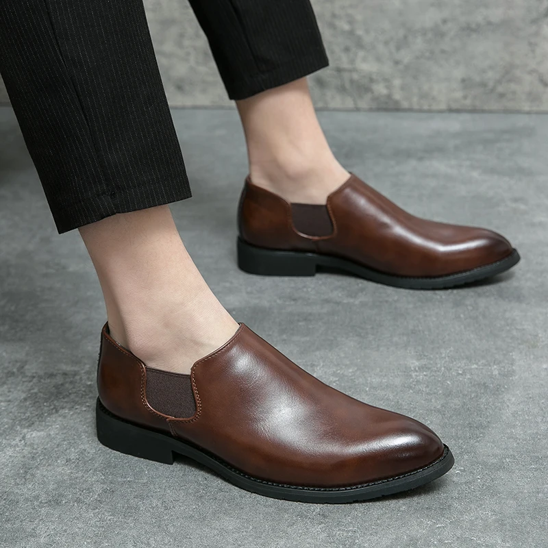 Men Concise SilpOn Leather Fashion Business Shoes Dress Shoes Casual Derby Career Italy Style Plus Size 3846 leather shoes