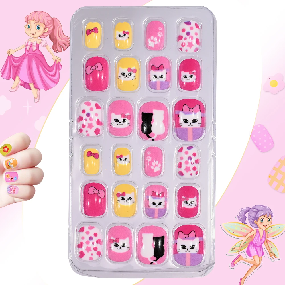 120Pcs Kids Cartoon Press-On Short Fake Nails