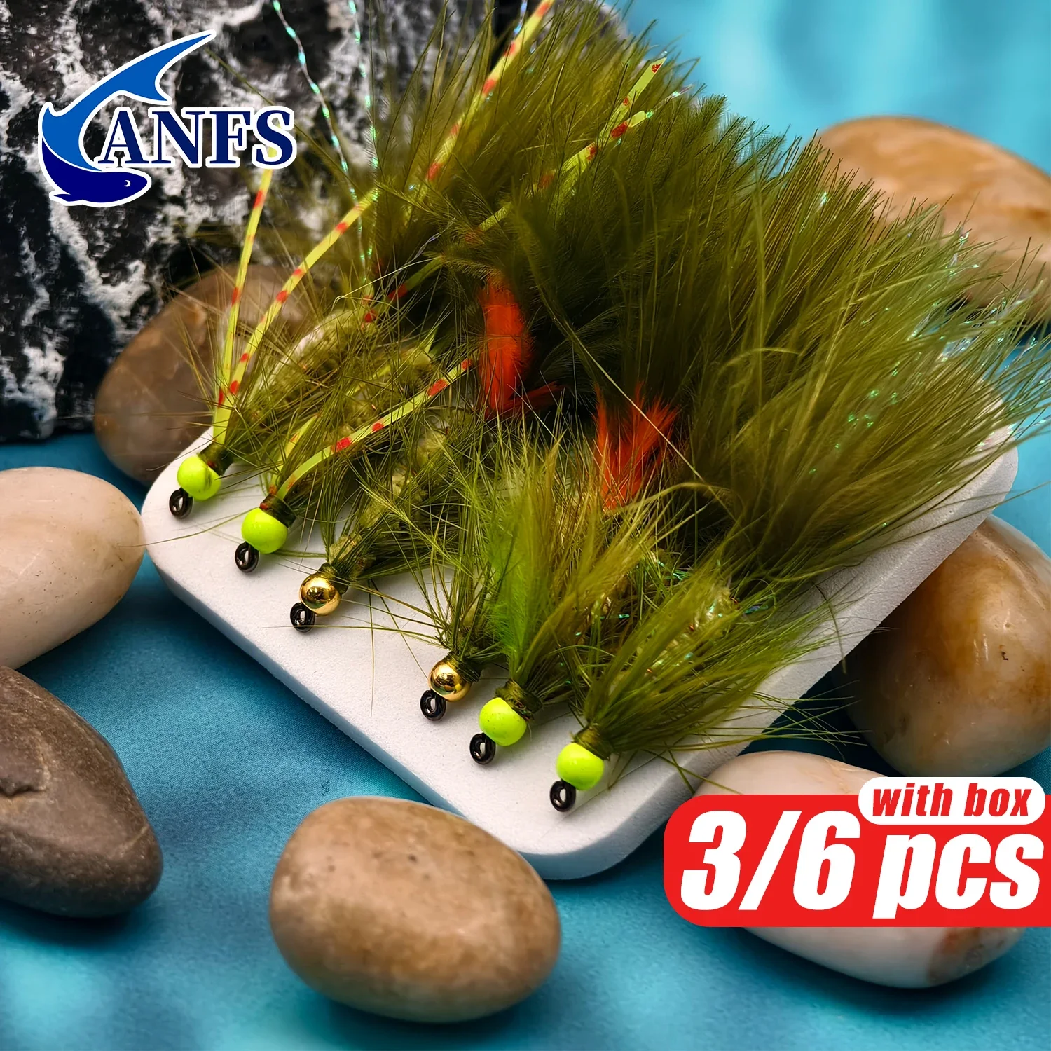 ANFS Assorted Woolly Bugger, Oliven-Luftschlangen, nasse Fliege zum Forellen-, Lachs-, Hecht- und Barschangeln – Fliegenfischen-Köder mit 3 Stück/6 Stück