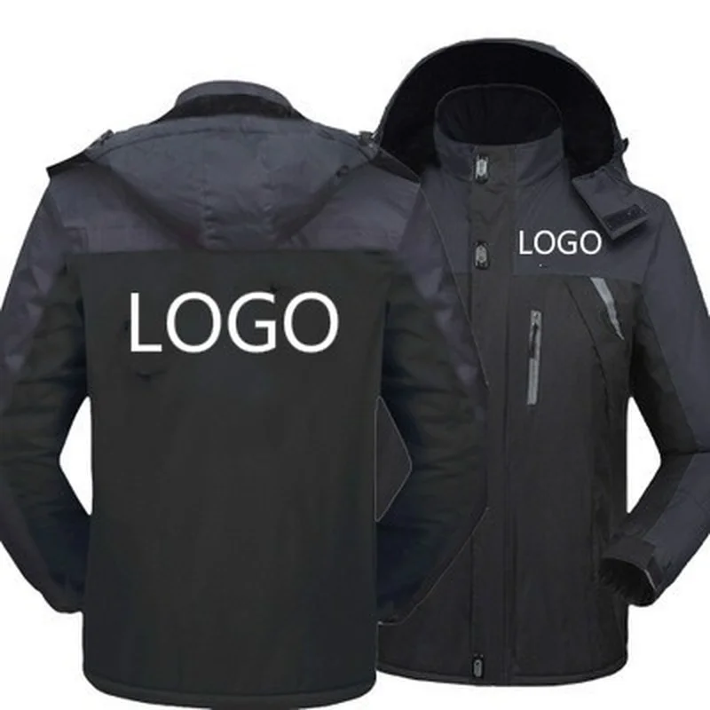 

Winter Jacket Men Custom Logo Thick Velvet Warm Coat Male Windproof Hooded Outwear Casual Mountaineering Overcoat C