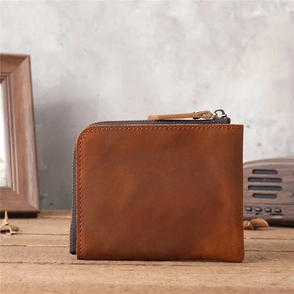 Men Small Wallets Genuine Leather Credit Business Card Holder Purse Money Case Vintage Clutch Short Women Men Coin Pocket Bag